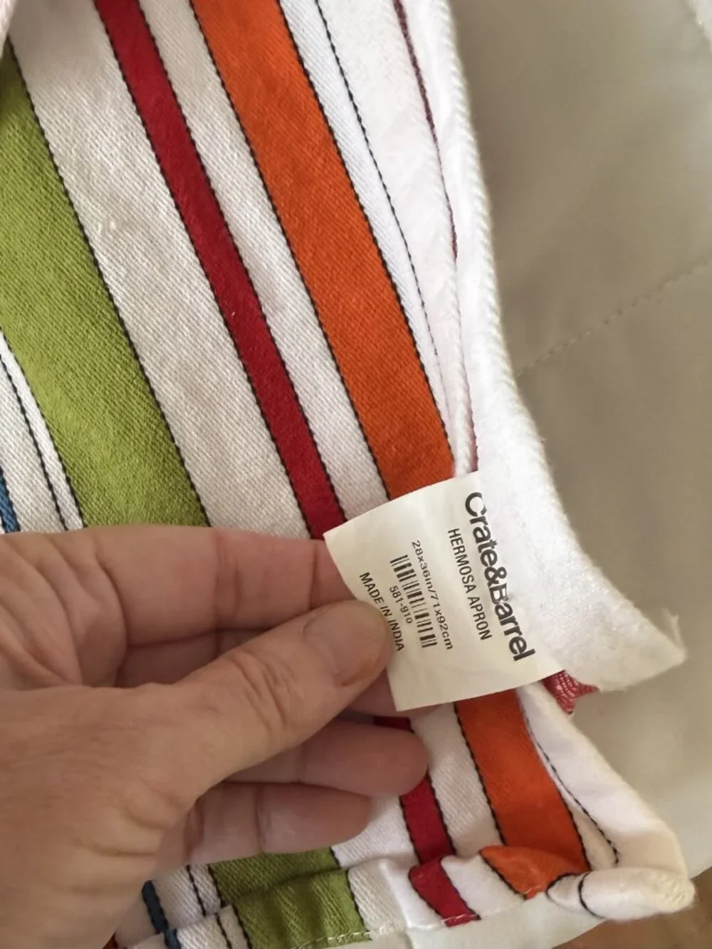 Crate & Barrel Multicolor Stripe Bib Apron Kitchen Cotton